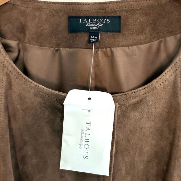 NWT TALBOTS WOMAN Brown leather top button suede coat jacket PLUS SIZE 24 - Picture 6 of 7